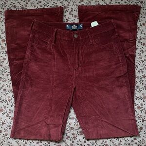Burgundy high rise flare corduroy pants